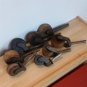 8 Vintage Misc. Wooden & Metal Caster Wheels AS IS